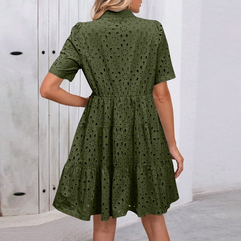 green lace shift dress Eyelet Scallop Detail Tiered Shift Dress - Monaco Green main image 1
