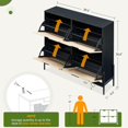 thumbnail image 3 of Negra rattan shoe gabinete: 4 flip - top cajones, 3 - tier adjustable estantes, metal legs, freestanding hidden moderno shoe rack con anti - tip function, perfect entrada, sala de estar, hallway, 3 of 5
