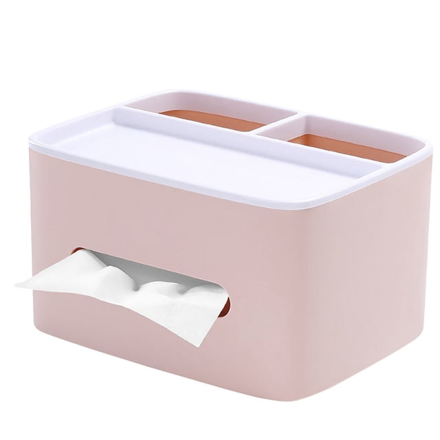 Multi-functional Tissue Holder 2 Layer Storage Box Desk Storage Box Home Office Organizer for Pen Pencil Remote Control, Pink