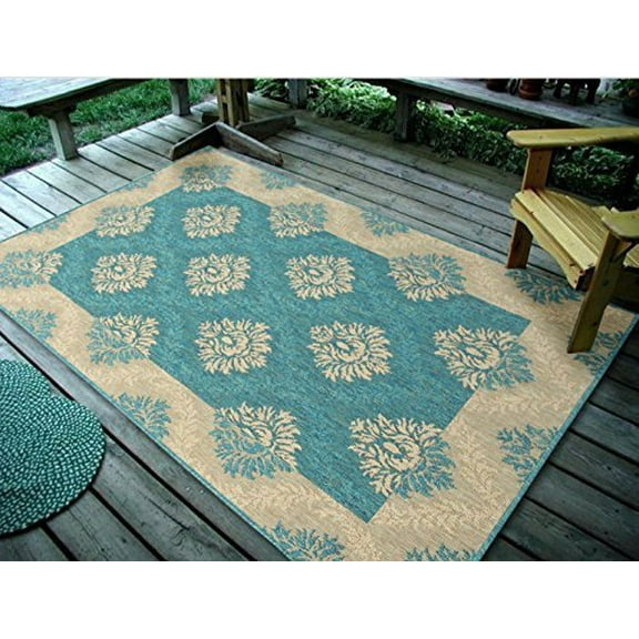 3'3" x 5' Contemporary Oriantal Floral, Ocean Indoor & Outdoor Rug - 1087