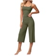 thumbnail image 3 of VBVC Women's 2 Piece Spaghetti Strap Yoga Set , Tank Top and Capri For Women , Ladies' Summer Wide Leg Lounge Outfit, *Army Green , Large, 3 of 10