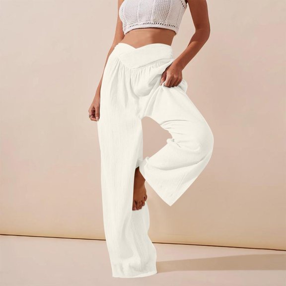 Patlollav Womens Long Pants Comfortable Home Pants Solid Color Casual Wide Leg Sports Pants Trousers