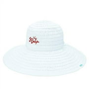 San Diego Hat Company SDTA Tourist Authority Women's White Floppy Embroidery with Ribbon One Size Adjustable Happiness is Calling HIC Packable UPF50+