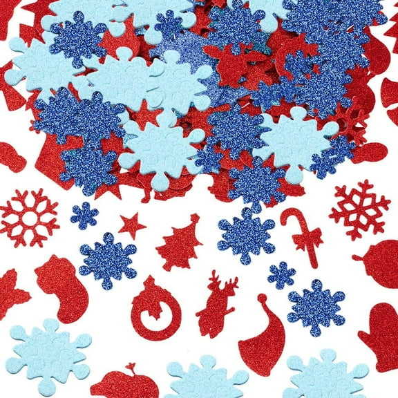 282Pcs Christmas Glitter Stickers Holiday Foam Sticker Crafts Red Blue Self Adhesive Xmas Tree Star Snowflake Stickers for Art DIY Crafting Halloween Party Decorations
