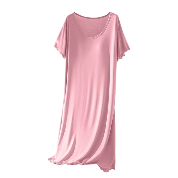 biudgviw Long Nightgowns for Women Soft Crewneck Padded Modal Nightshirts Lightweight Casual Loose Short Sleeve Sleepdress