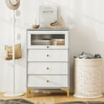 thumbnail image 4 of Gymax Commode 2 Pcs à 3 Tiroirs, Commode Haute de 37,5 Po avec Porte en Verre Cannelé Rabattable, 4 of 10