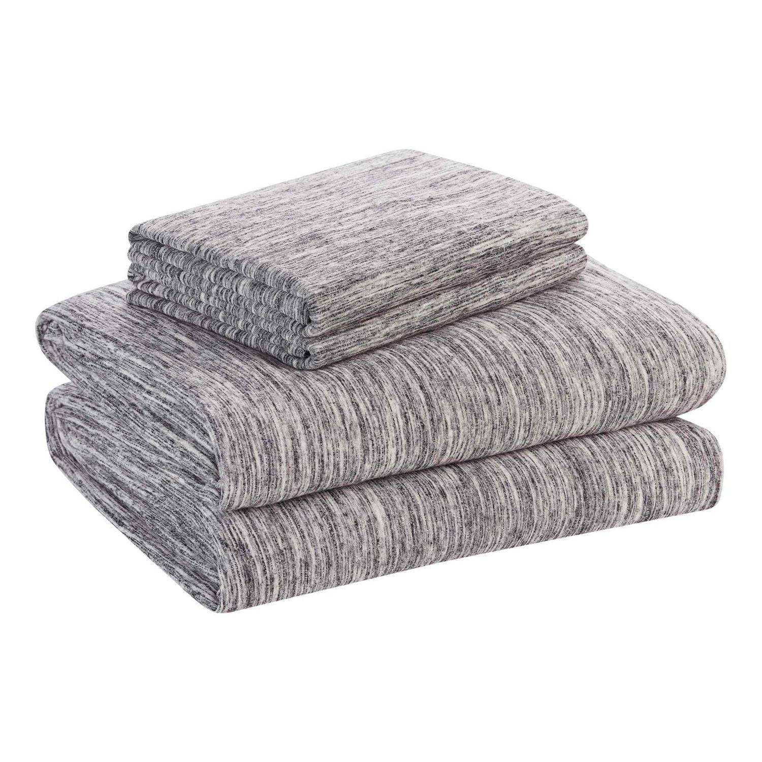 Mainstays Extra Soft Adult Jersey Bed Sheet Set, Twin-XL, Grey Spacedyed, 3 Pieces, Jersey Sheet Set Cotton and Polyester