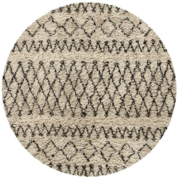 SAFAVIEH Casablanca Domhnall Southwestern Shag Area Rug, Ivory/Dark Brown, 6' x 6' Round