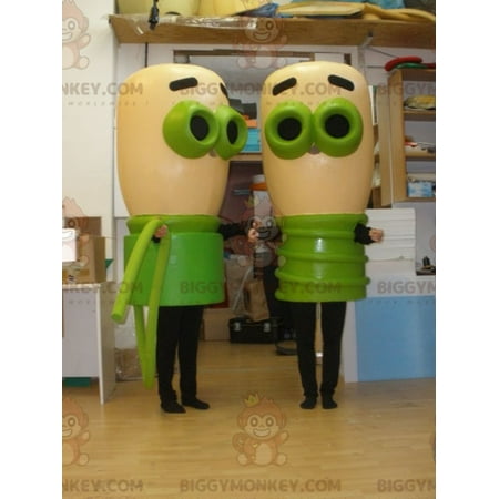 

2 BIGGYMONKEY™s mascot of beige and green bulbs. 2 bulbs