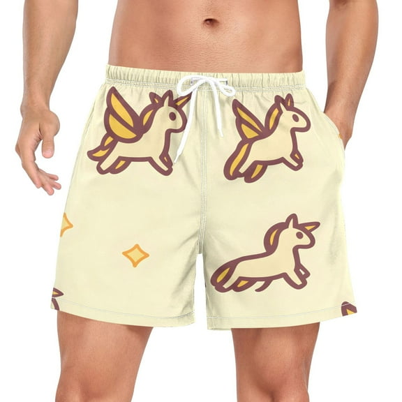 Men's Quick Dry Casual Beach Shorts Cute Unicorns with Pockets, Lightweight Swim Trunks for Surfing Gym