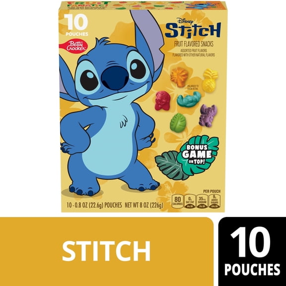 Disney Stitch Fruit Flavored Snacks, Fat Free and Gluten Free Snack, 8 oz, 10 Pouches