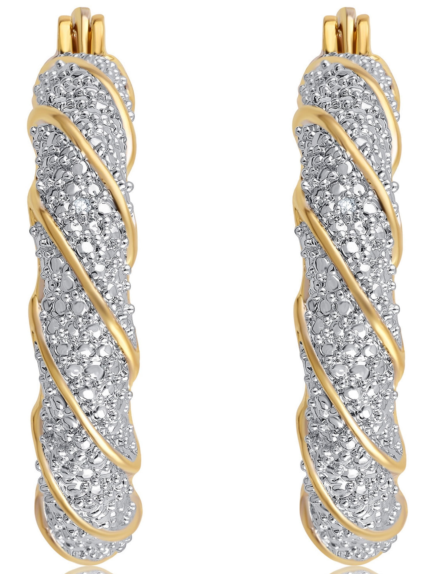 Arista Diamond Accent 14K Yellow Gold Tone Over Brass Twisted Huggies Hoop Earrings