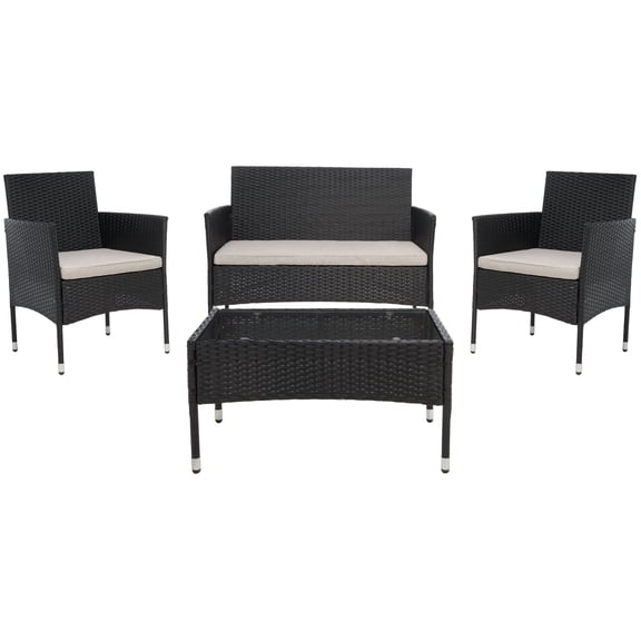 SAFAVIEH Abdul Outdoor Patio 4 Pc Conversation Set, Black/Light Grey