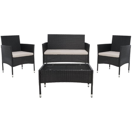 SAFAVIEH Abdul Outdoor Patio 4 Pc Conversation Set Black/Light Grey