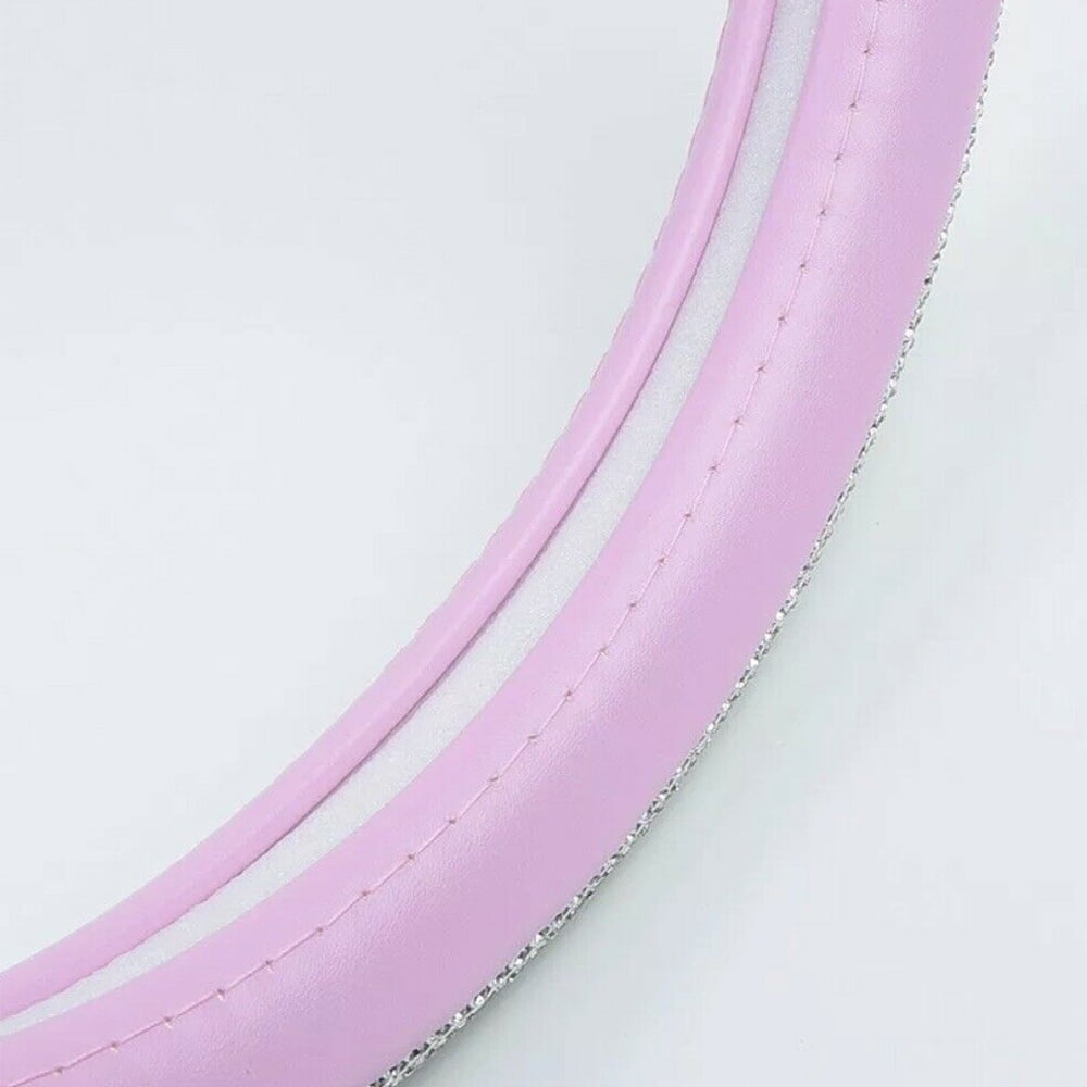 Crystal Rhinestones Steering Wheel Cover for Women Girls, Bling Diamond Pink Leather Steering Wheel Cover Universal 15 Inch Wheel Protector