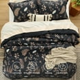 thumbnail image 2 of Queen Comforter Set - Black Floral Comforter Set, 3-Piece Cute Botanical Bed Set, Fluffy Soft Summer Comforter, Includes 2 Pillow Shams for Kids, 2 of 7
