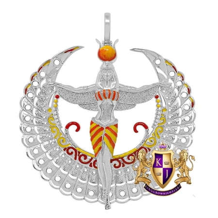 Real Genuine Diamond 0.60 Cwt. Egyptian Sky Goddess God Isis Exclusive Custom Pendent White Gold Over Pharaoh Charm 35 + Grams Big 2.85''
