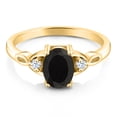 thumbnail image 2 of Gem Stone King 18K Yellow Gold Plated Silver Black Onyx and White Created Sapphire 3-Stone Rings for Women (1.68 Cttw, Gemstone December Birthstone, Oval 8X6MM, Available in Size 5, 6, 7, 8, 9), 2 of 4