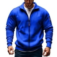 thumbnail image 1 of PEONAVET Mens Jacket Men's Solid Color Long Sleeved Stand-up Collar Zipper Fleece Thick Pocket Jacket, 1 of 2