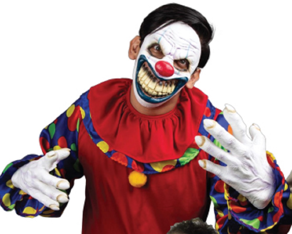 Evil Clown Latex Face Mask With Hands Adult Horror Halloween Costume