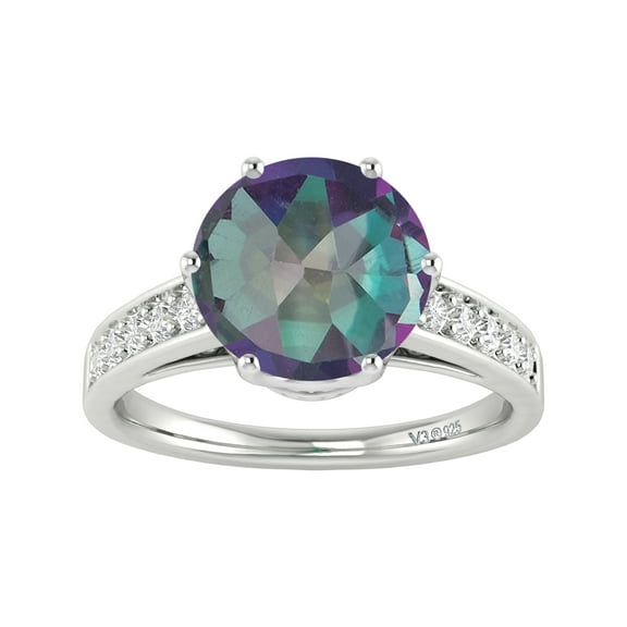V3 Jewelry® 925 Sterling Silver with Mystic Topaz and White Zircon Engagement Ring for Women
