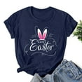 thumbnail image 2 of Easter Women Short Sleeve Shirts Casual Round Neck Cute Print Tee Summer Lightweight Pullover Tops (M, A Navy), 2 of 3