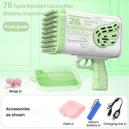 76-Hole Bubble Gun  Rocket Launcher Bubble Machine with Light  Electric Automatic Bubble Maker Machine Angel Wings Rocket Boom Bubble Gun for Kids Adults Outdoor Indoor Party Wedding Birthday Green