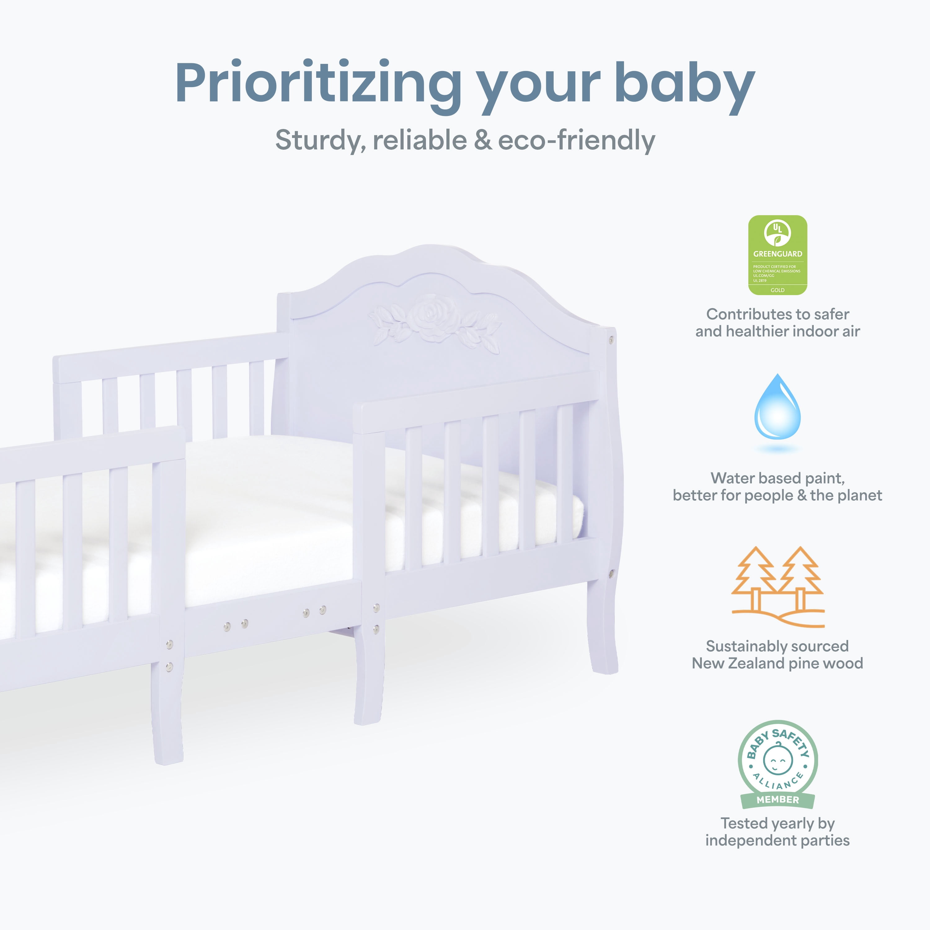 Dream On Me Rose 3-in-1 Convertible Toddler Bed, Greenguard Gold and JPMA Certified, Lavender Ice