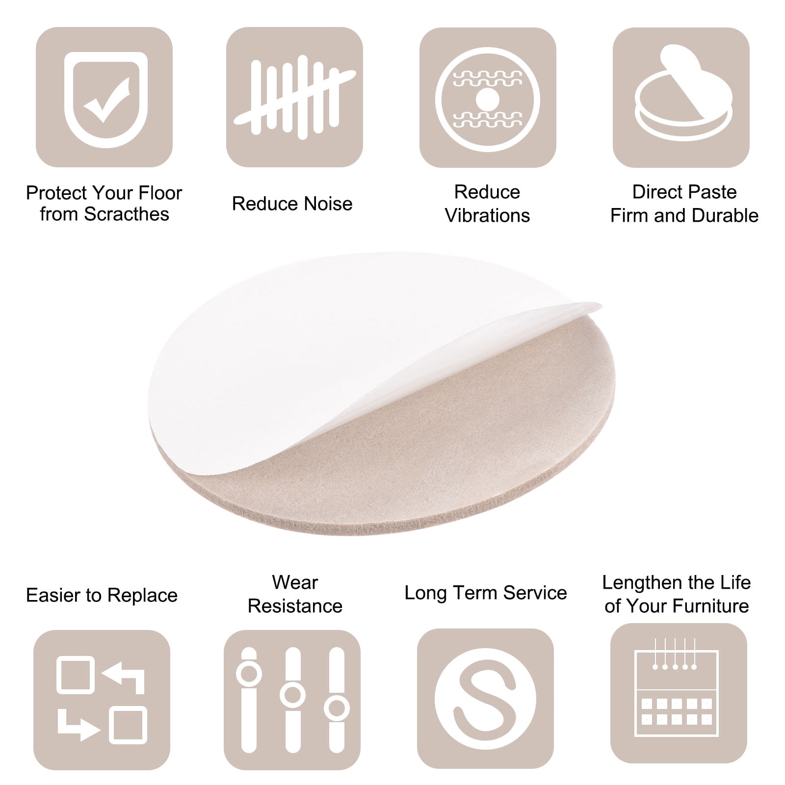 Uxcell Felt Furniture Pads 150mm Dia Self-stick Anti-scratch Floor Protector 16 Pads