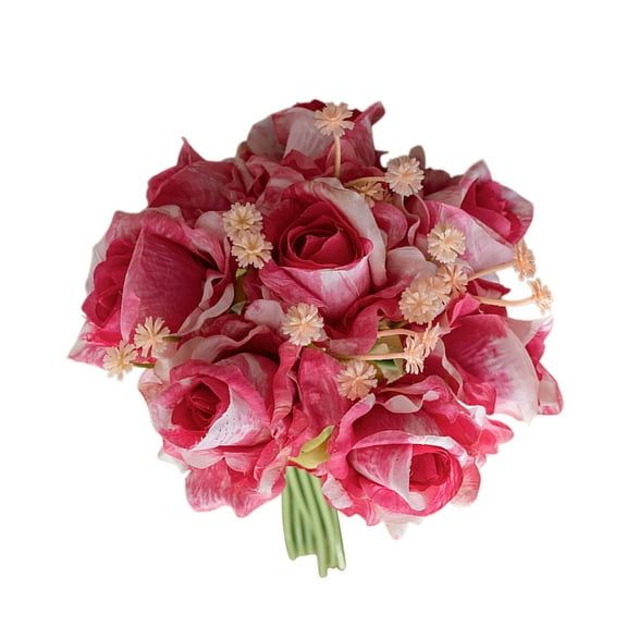 Meitianfacai Artificial Rose Bouquet for Wedding Decor - 10.2" Fake Flowers for Home, Office & Party Decoration (Vase Not Included)( Hot Pink )