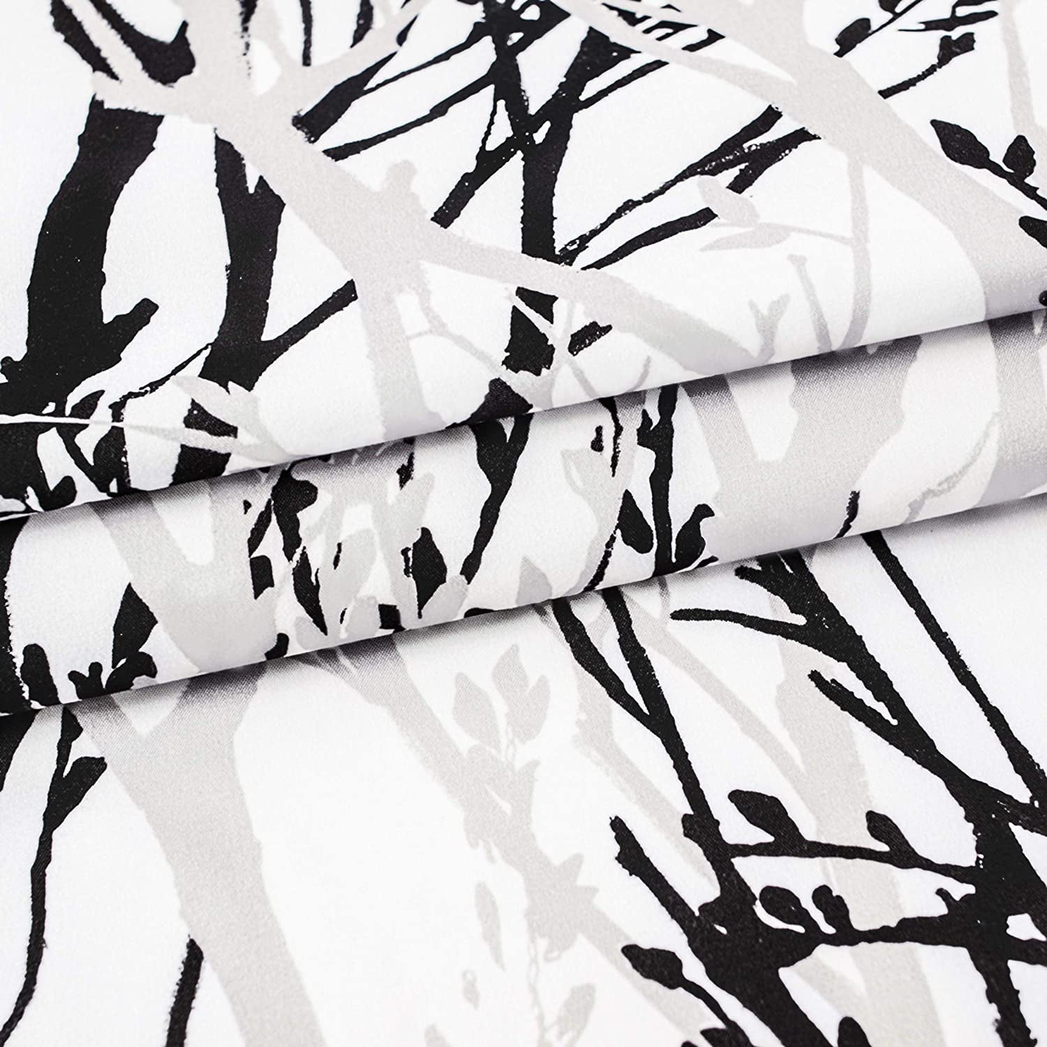 DriftAway Tree Branch Botanical Pattern Painting Blackout Room Darkening Thermal Insulated Grommet Lined Window Curtains 2 Panels 2 Layers Each 52" x 96" Black White