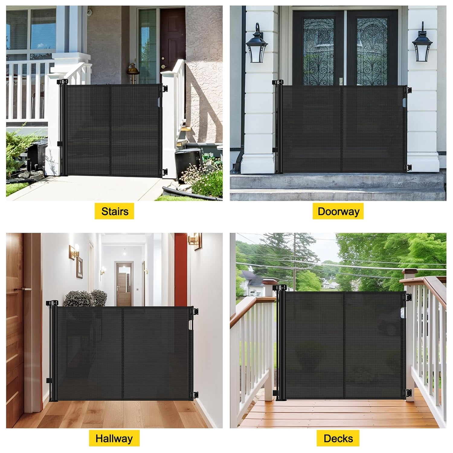 42” Tall x 100” Extra Wide Retractable  Gate for Large Openings Tall Baby Gates for Dogs Pet Gate with Rods to Prevent Crawling Through, Extra Wide Mesh Dog Gate, White
