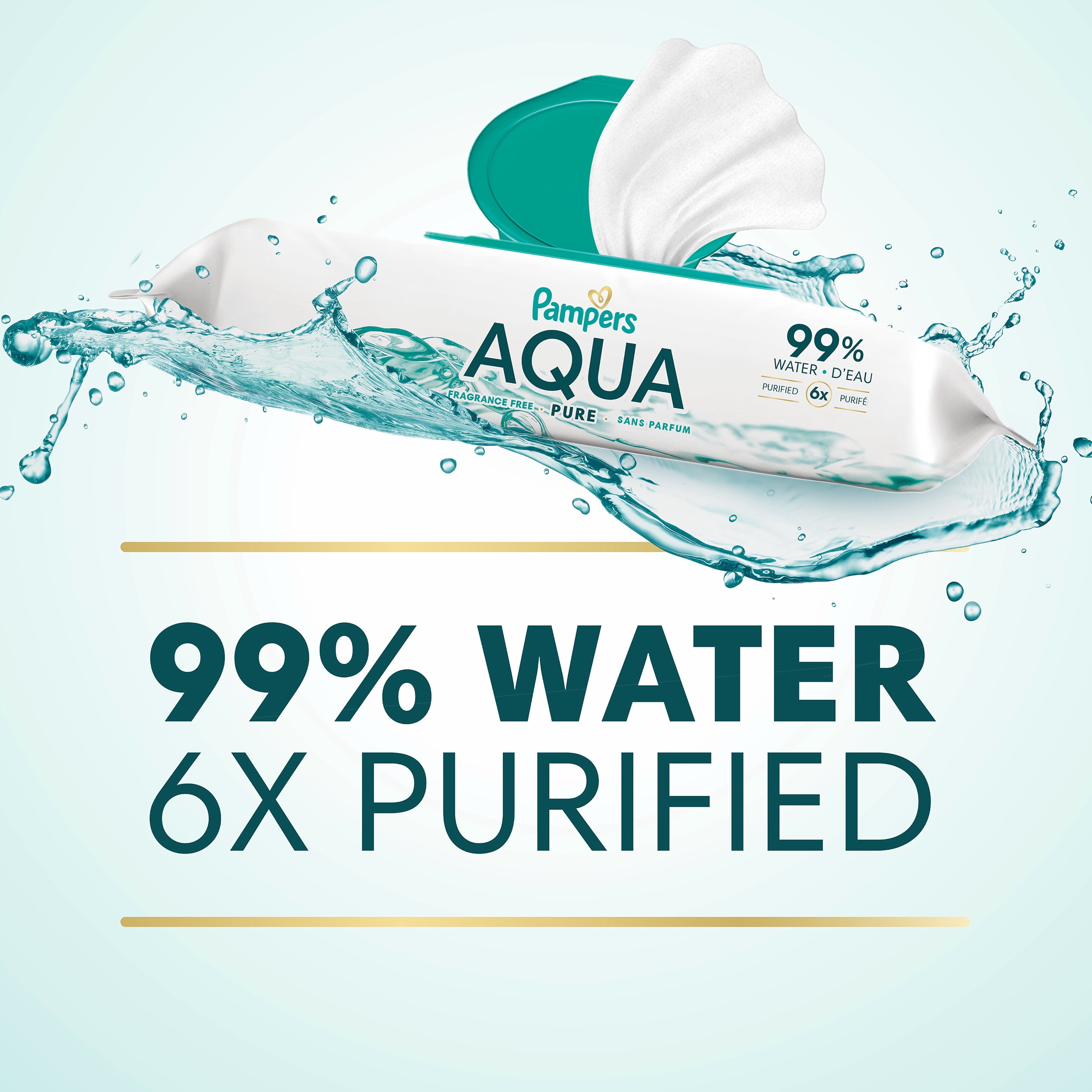 Lingettes pour bébés Pampers Aqua Pure Sensitive, 99 % d’eau, hypoallergéniques, non parfumées, 672 lingettes pour bébés au total (12X emballages rabattables)