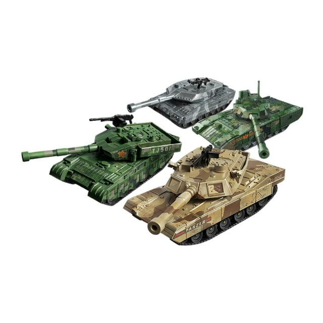 4x Modelo de tanque de vehículo , Modelo de vehículo con ruedas, Modelo de tanque moderno 4D, Coleccionables para niñas