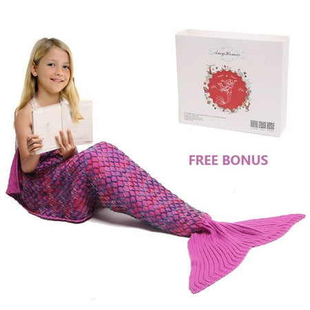 Mermaid Tail Blanket, Amyhomie Mermaid Crochet Blanket for Adult and Kids, All Season Sleeping Bag