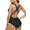 Black, variant on Hilor Women's One Piece Swimsuit Tummy Control Bathing Suits V Neck Criss Cross Back Swimwear