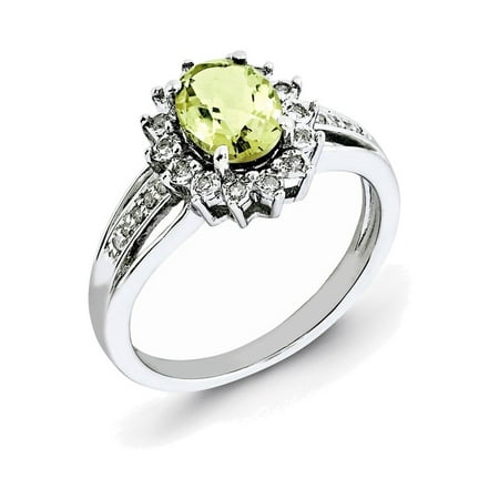 - Sterling Silver Diamond & Lemon Quartz Ring Size 5