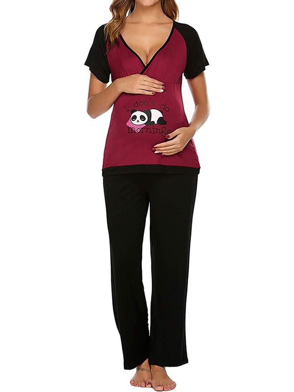 Qtymom Women's Maternity Nursing Pajamas Breastfeeding Cute Pattern
