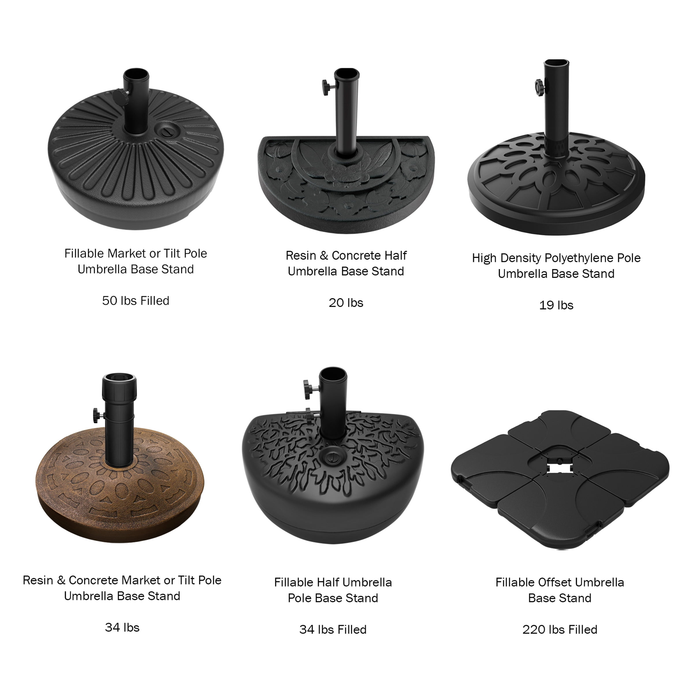 Pure Garden 34lb Fillable Half Round Umbrella Base for Patios and Balconies