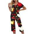 thumbnail image 1 of TIMIFIS Ensembles de Pyjama pour Femmes 2 Pcs - Pyjamas de la Saint-Valentin pour Femmes - Ensembles de Pyjamas pour Dames Manches Courtes Col Rond Haut et Pantalons Capris Ensembles de Détente, 1 of 5