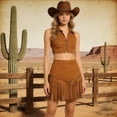 thumbnail image 3 of Fringe Skirt for Women Western Cowgirl Faux Suede A Line Mini Skirt Tassel Skirt Country Concert Outfits, 3 of 5