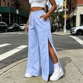 thumbnail image 6 of Karymi Jeans for Women High Waist Side Button Split Wide Leg Sweatpants, Drawstring Elastic Waist Solid Casual Track Pants with Pockets, Loose Sport Trousers Jean Shorts Womens, 6 of 9