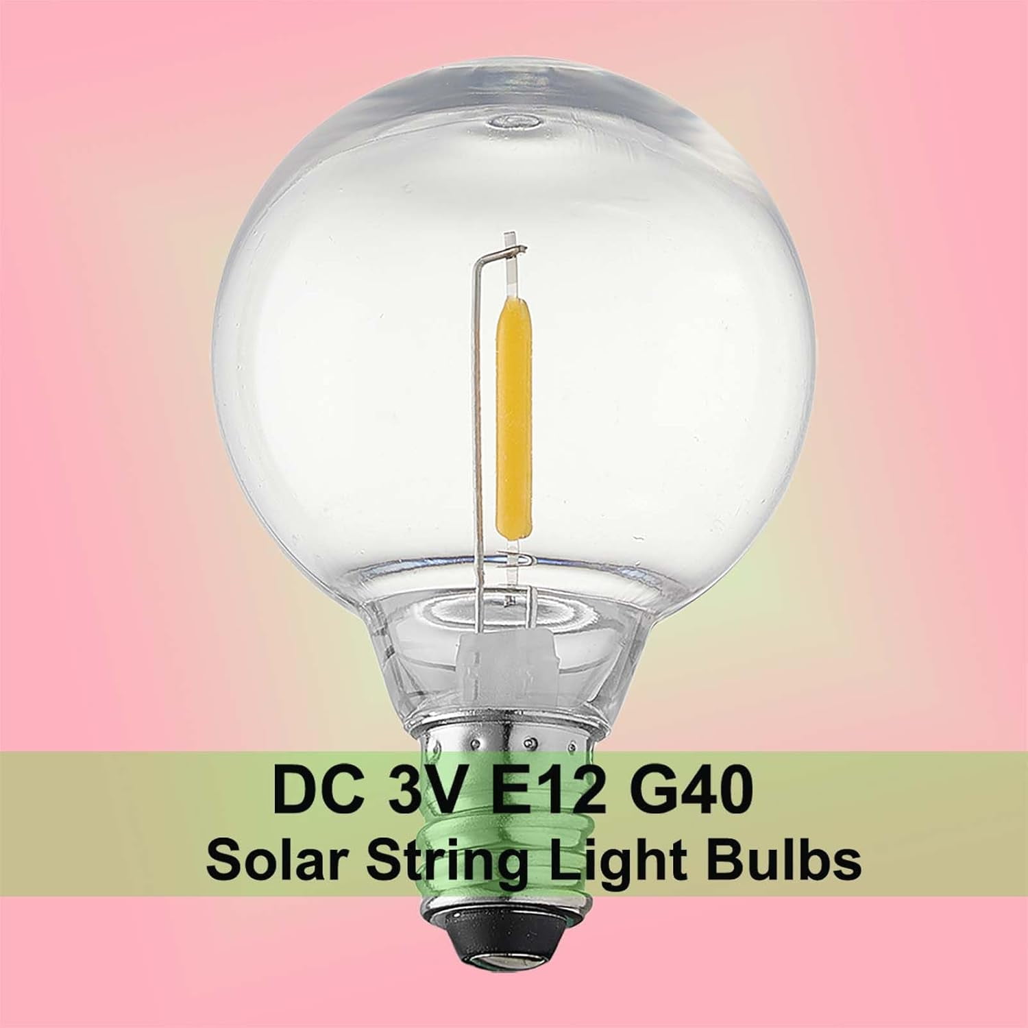 FEFEFW-DC 3V Low Voltage,Solar String Light Bulbs,Only for 3V DC, Burn Out at 120V, Shatterproof Waterproof E12 G40 LED Bulbs,Warm White 25 Pack.