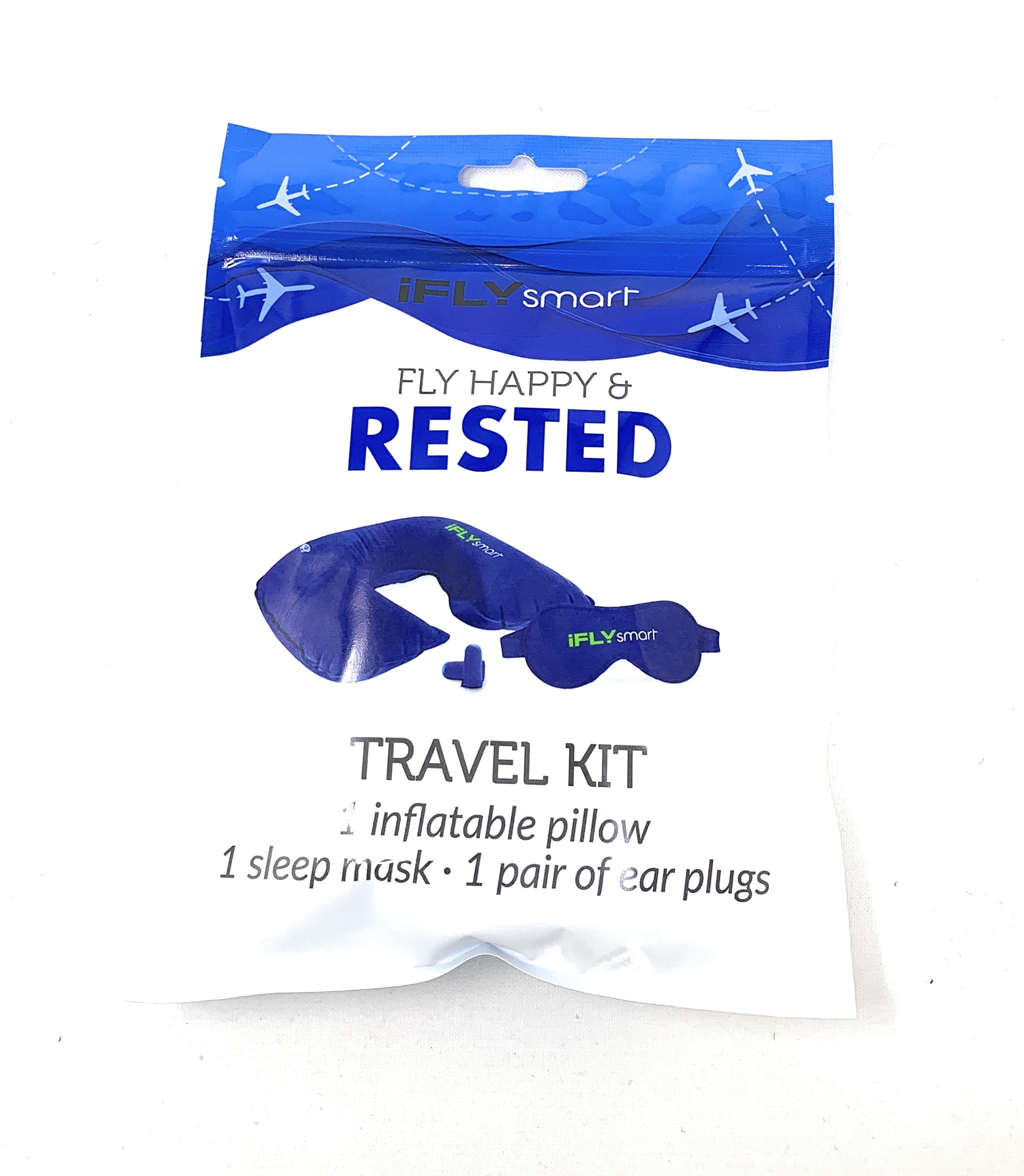 iFLY Smart Travel Rested Kit with Inflatable Pillow Eye Mask and Ear