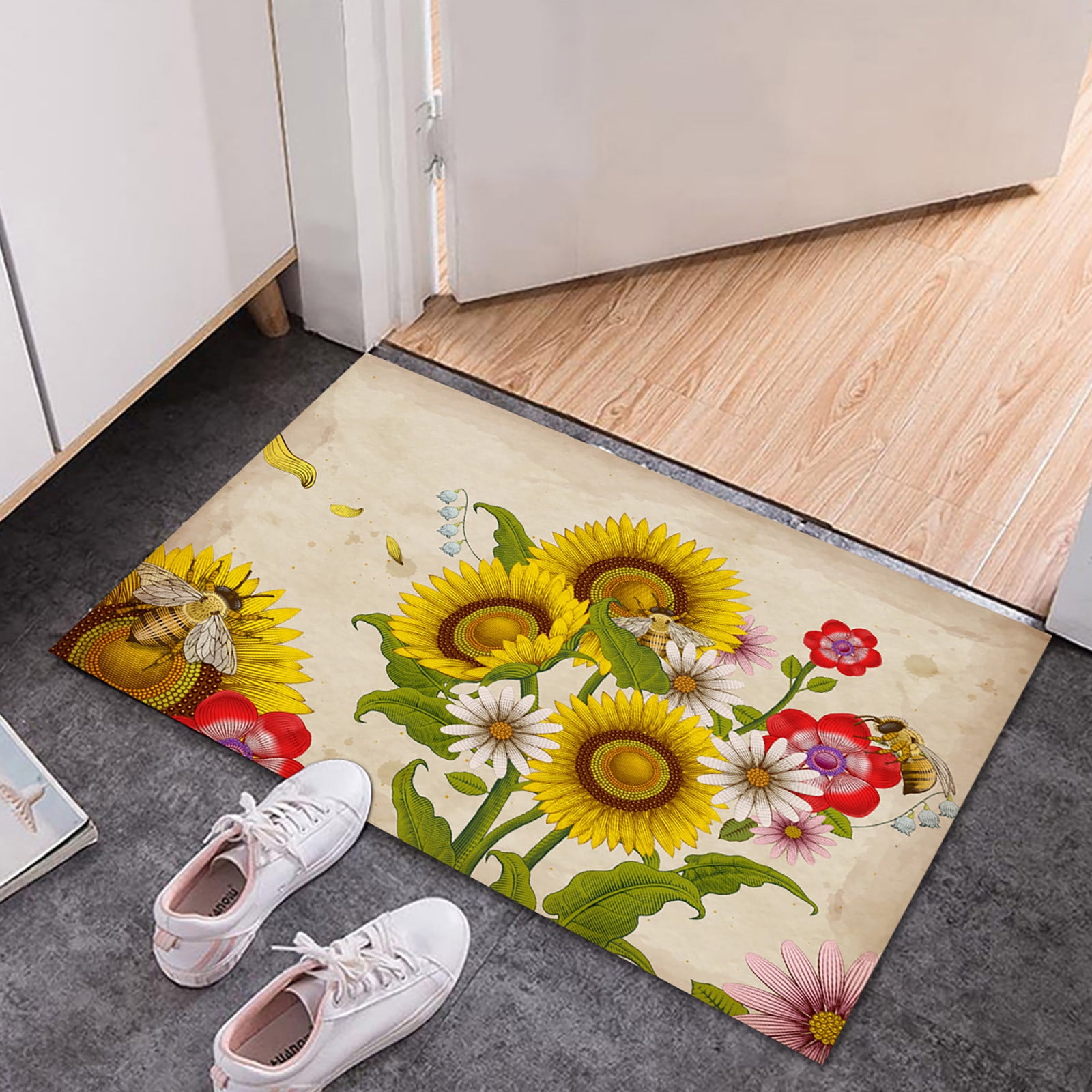 WREESH Honeybee Day Decoration Door Mat Antislip Bottom Indoor Outdoor