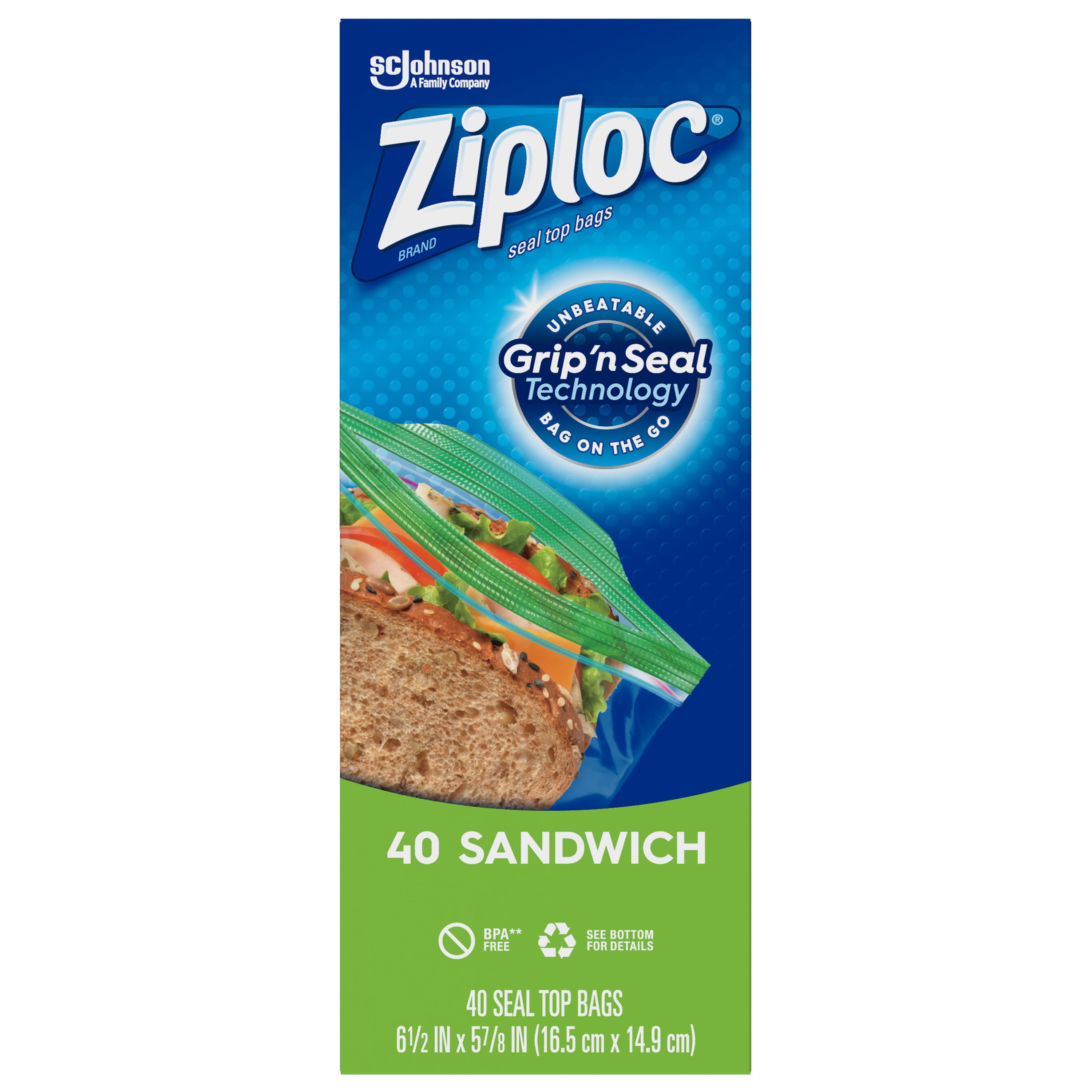 Ziploc Brand Sandwich Bags with Grip 'n Seal Technology, 40 Count