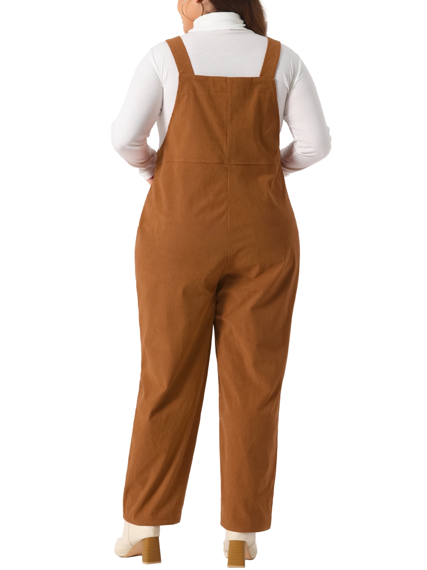DARING DIVA Women's Plus Corduroy Overalls Casual Jumpsuit with Pockets 2X Caramel