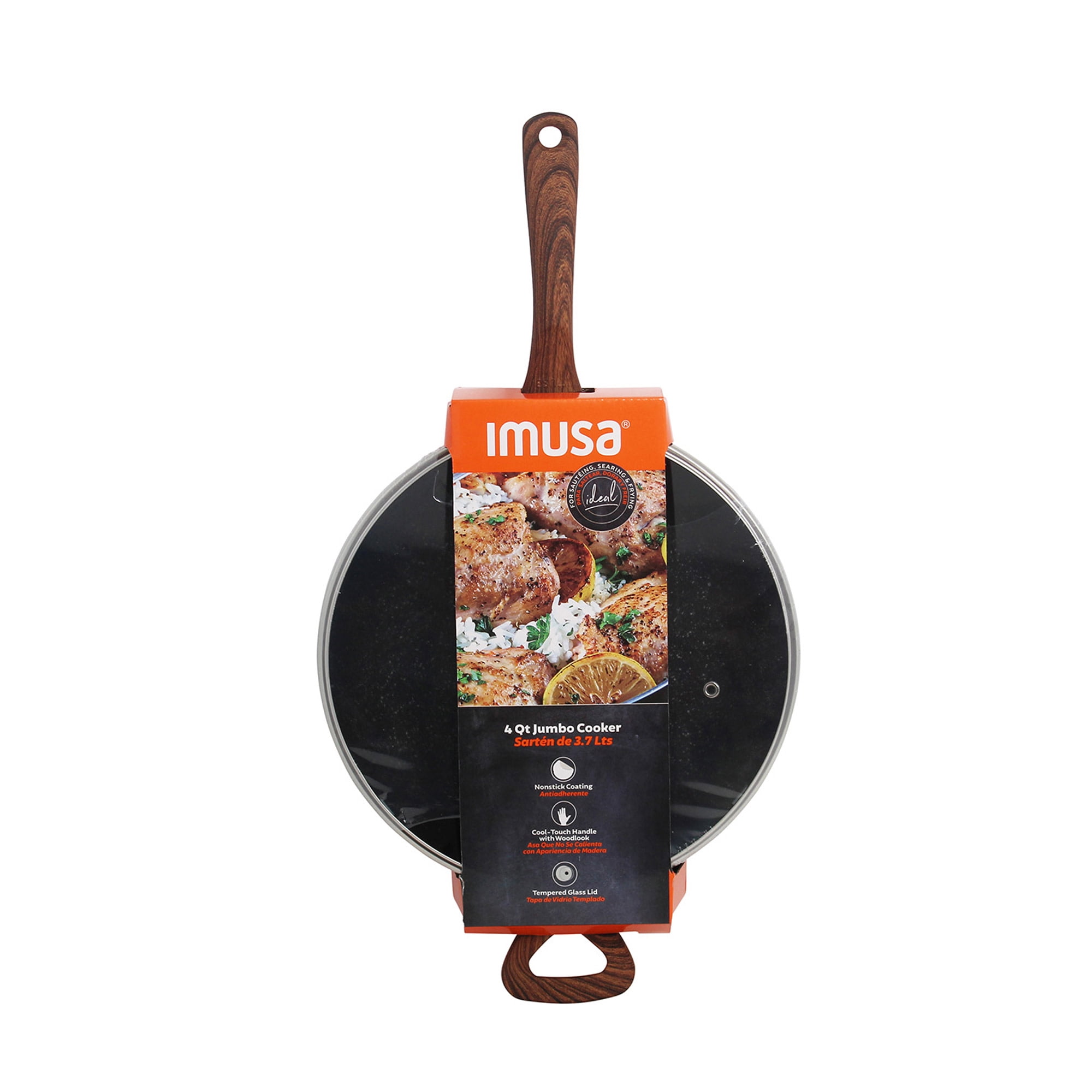 IMUSA 4 Qt Ceramic Nonstick Jumbo Cooker – PFAS Free, Aluminum With Glass Lid, Speckled Black, Helper Handle For Family Meals - View #2