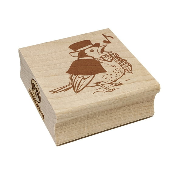 Christmas Caroler Song Bird Robin Square Rubber Stamp Stamping Scrapbooking Crafting - Medium 1.75in