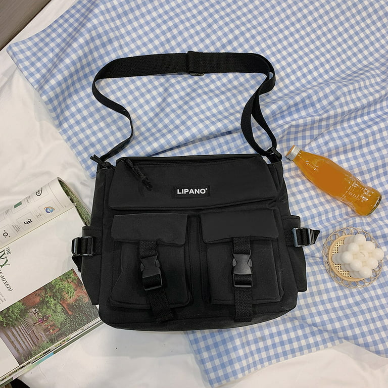 GAXOS Aesthetic Cute Messenger Bag for School Vintage Black Canvas  Crossbody